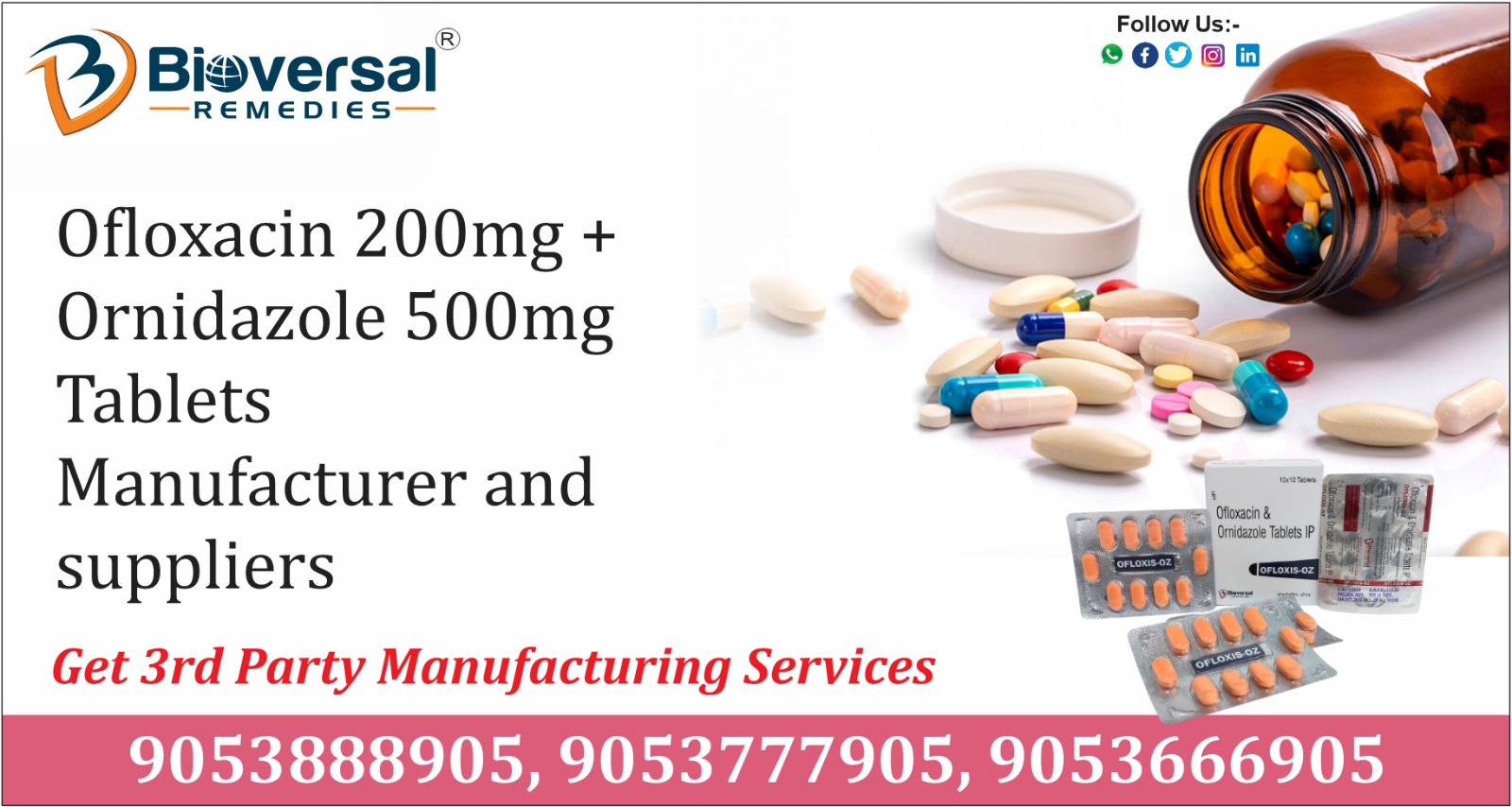 Ofloxacin 200mg + Ornidazole 500mg Tablets
