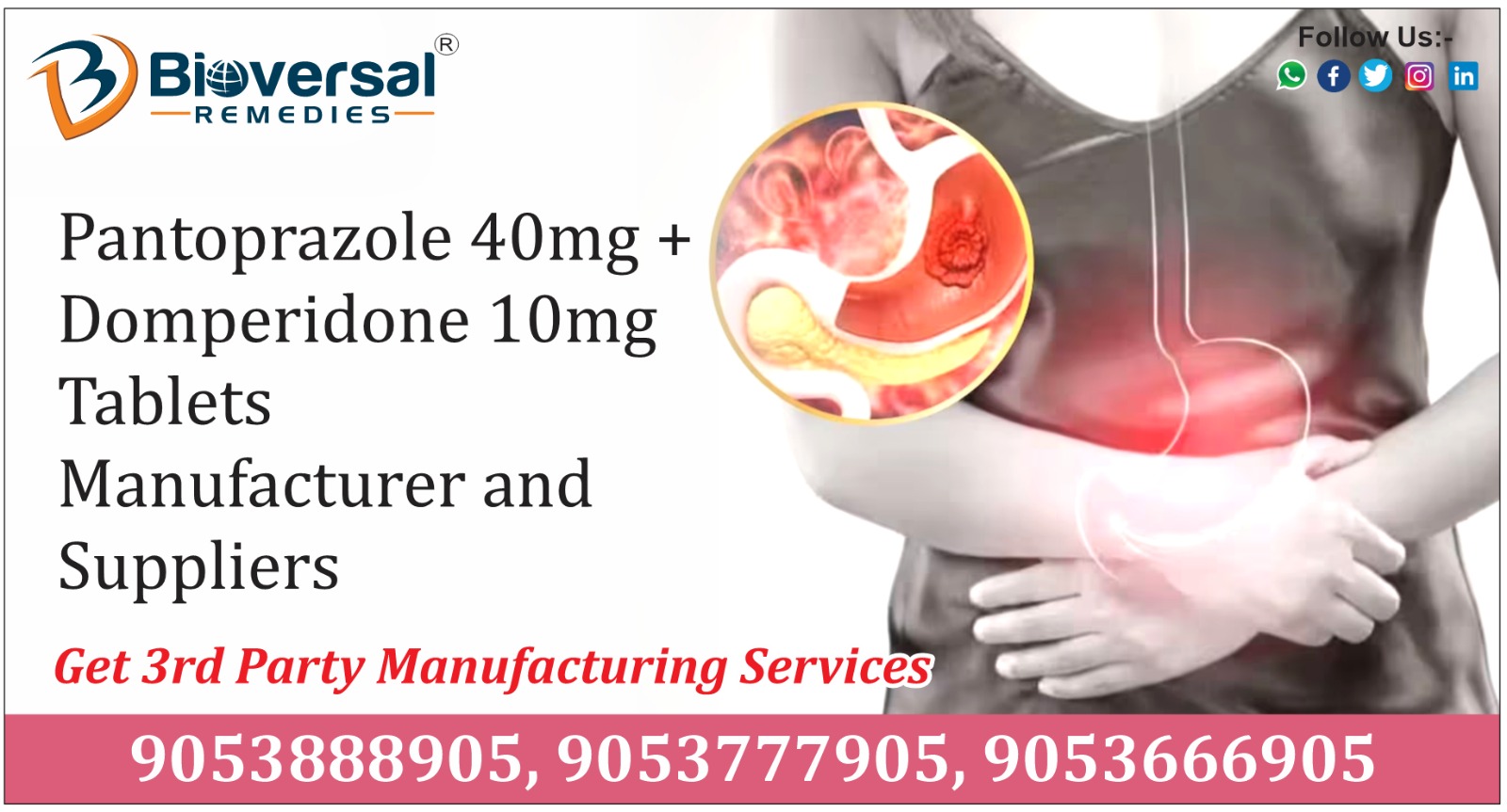 Pantoprazole 40mg + Domperidone 10mg Tablets Manufacturer and Suppliers